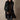 Black Double-Breasted Women's Leather Peacoat with Shearling Collar