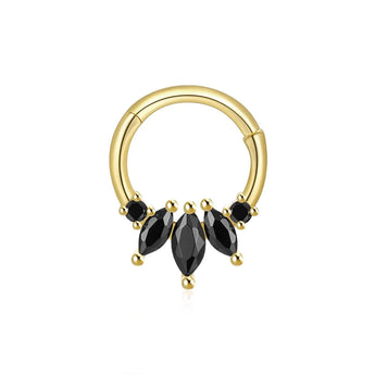 Black gemstone hoop earrings with luxury gold finish and crystal charms.