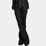 
A pair of black high-waist flared wide-leg jeans in retro women's denim style, displayed in size 2XL. The jeans feature a high waist and a flared wide-leg silhouette, highlighting the fashion-forward design in a dark, classic denim color.