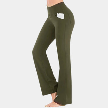 
A pair of green high-waist flared yoga pants in size 4XL, designed to be comfortable, stretchable, and breathable.