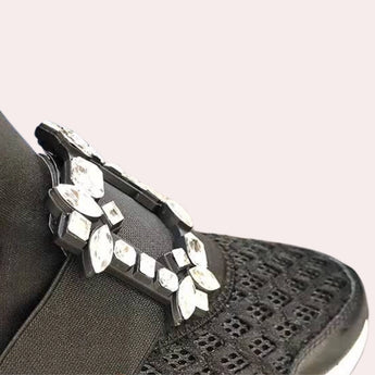 Black Jewel Women's Rhinestone Fashion Sneakers with rhinestone embellishments and a chic slip-on design.
