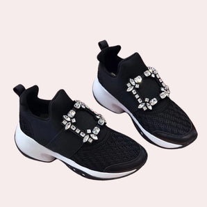 Black Jewel Women's Rhinestone Fashion Sneakers in grey with a slip-on design, featuring a chic rhinestone embellishment suitable for outdoor and casual wear.