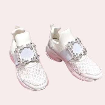 Black Jewel Women's Rhinestone Fashion Sneakers featuring a chic slip-on design in grey and silver with rhinestone embellishments, perfect for stylish walking and outdoor wear.