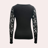 
A stylish black lace bodysuit featuring long sleeves and a keyhole neckline, designed for party wear.