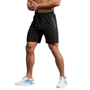 Black men's lightweight athletic gym shorts, 7XL size, quick-dry and moisture-wicking fabric.