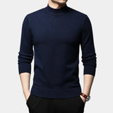 Men's marine blue slim fit wool turtleneck sweater in 4XL, showcasing long sleeves and a comfortable fit for winter fashion.