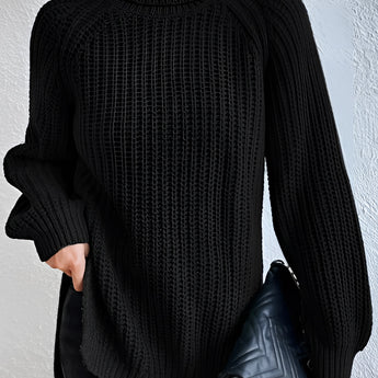 
A black oversized ribbed turtleneck sweater for women, featuring long sleeves and a cozy knit design, available in 3XL.