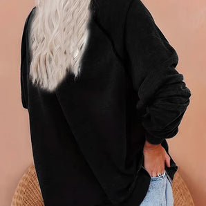 Black Oversized Women's Sweatshirt - Cozy Plush Fall & Winter Loungewear