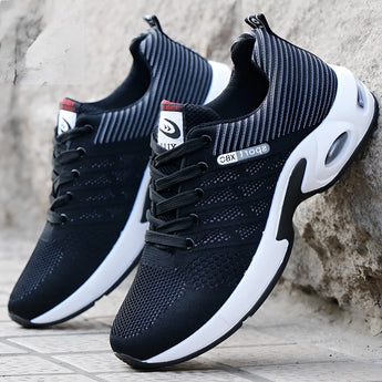 Black and red lightweight breathable mesh running shoes with cushioned orthopedic support, shown in size 44.