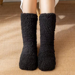 Black Sherpa Plush Thermal Socks - Cozy Fuzzy Indoor Winter