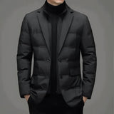 Black slim fit double-breasted blazer with a formal design, featuring a stylish collar and buttons, suitable for modern men's fashion.