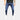 Dark blue stretch skinny jeans for men, featuring a slim fit and trendy urban style, highlighting the waist and thigh areas with a comfortable denim material.