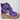 Black Suede Wedge Sandals in Purple with High Platform and Buckle Heel, shown on a human leg.