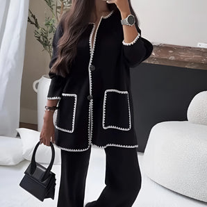 Black Tweed Jacket & Lounge Set - Women's Designer Suit