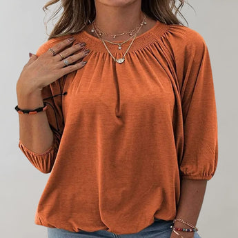 Orange black velvet blouse with gathered neckline and casual loose fit, featuring long sleeves and a relaxed silhouette in size 2XL.