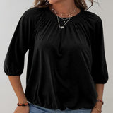 
A black velvet blouse with a gathered neckline and casual loose fit, shown in a 2XL size. The blouse features long sleeves and is styled for a relaxed, comfortable look.
