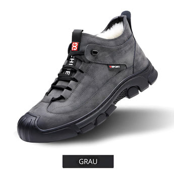 Gray waterproof hiking sneakers with durable, non-slip soles and breathable design, suitable for outdoor activities.