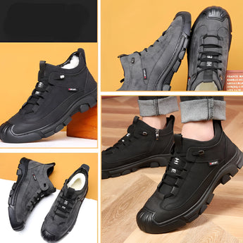Black waterproof hiking sneakers with a durable, non-slip sole and breathable design, photographed on a light background.