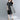 Black and white asymmetric stripe summer midi dress with a loose fit, featuring a collar and medium-length sleeves, designed as a one-piece garment.