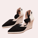 Black and white lace-up open toe espadrilles for women, featuring a stylish design with a mix of colors including black, brown, and beige. The sandals have a fashionable lace-up detail and an open-toe design, ideal for summer wear.