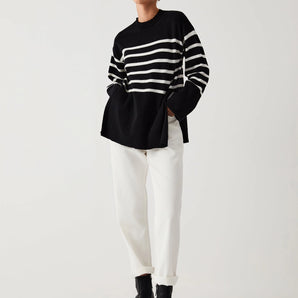 Black & White Striped Pullover - Casual Chic Fall Fashion Sweater