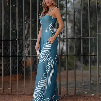 Black and white zebra print sleeveless wide-leg jumpsuit in a blue color variant, size 2XL, featuring a stylish one-piece design with a defined waist and wide-leg fit.
