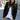 Black women's double-breasted military jacket with silver buttons, stylish autumn fashion, size 5XL, displayed on a model wearing jeans and a white dress shirt.