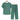 A women's green casual summer pants set featuring a blue linen top with floral embroidery, displayed on a clothes hanger.