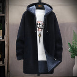 Blue men's urban style thermal fleece jacket with a zip-up front, featuring long sleeves and a high collar, designed for winter wear.