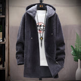 Blue men's urban style thermal fleece jacket with a zip-up design, featuring a dark grey color in a 4XL size. The jacket has long sleeves, a collar, and is suitable for winter wear, blending elements of outerwear and fashion design.