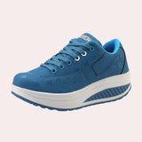 Blue women's platform sneakers in electric blue color, featuring a breathable and comfortable design.