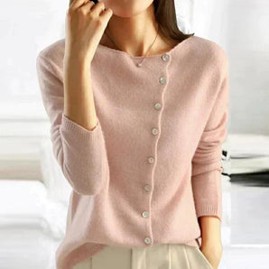 Blush Pink Cashmere Women's Button-Up Sweater - Elegant Winter Knitwear
