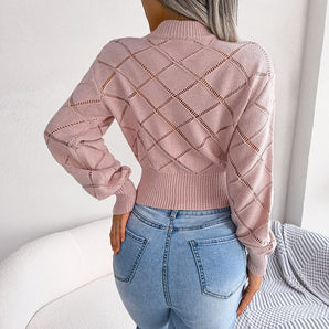 Blush Pink Women's Diamond Cable Knit Sweater - Chic Fall Fashion