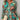 Bohemian Tie-Waist Blouse in Green with Colorful Geometric Mandala Print, V-Neck, Long Sleeves, and Waist Tie, Size XXL