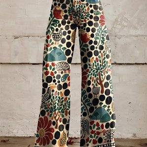 Turquoise boho floral wide-leg pants in 3XL size featuring a vintage retro hippie chic fashion design with a floral pattern.