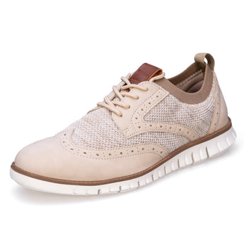 Breathable men's two-tone sneakers in beige, size 47, featuring a lightweight design ideal for summer, suitable for walking and outdoor activities.