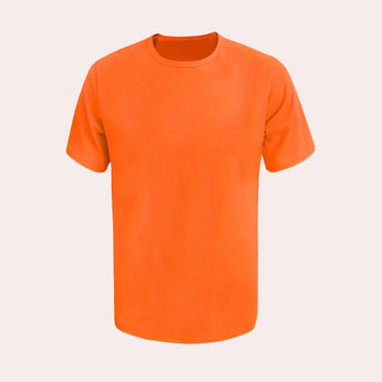 Bright orange men's t-shirt in solid color with a crew neck and short sleeves, designed for summer wear in size XL.