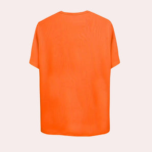 Bright orange men's t-shirt with short sleeves and a round neck, featuring a solid color design ideal for summer wear.