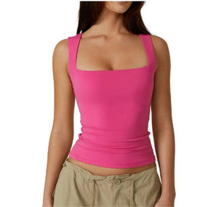 Bright pink moisture-wicking yoga tank top for women, shown in size 3XL, featuring a sleeveless design and athletic fit, highlighting the arm, chest, and waist areas.
