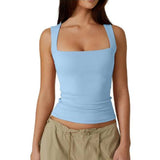 Women's blue moisture-wicking yoga tank top, featuring a sleeveless design and designed for athletic wear in size 3XL.