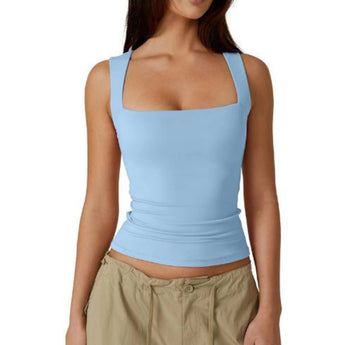 Women's blue moisture-wicking yoga tank top, featuring a sleeveless design and designed for athletic wear in size 3XL.