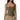 
A woman wearing a green moisture-wicking yoga tank top, showcasing athletic wear designed for comfort during exercise. The tank features a sleeveless design, with emphasis on the arm and chest areas, and is paired with grey workout leggings.