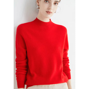 Bright red women's cashmere crew neck sweater, winter fashion pullover, size 2XL, featuring long sleeves and a comfortable fit.