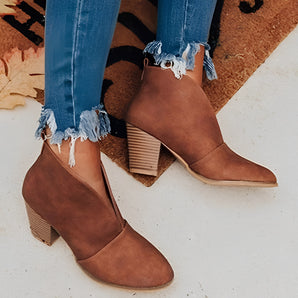 Brown Suede High Heel Ankle Boots - Women's Fall Fashion