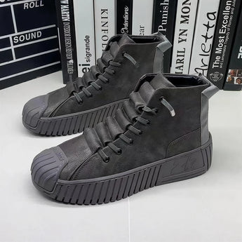 Brown suede high-top sneakers with a ribbed sole, designed for urban style, in gray color, size 44.