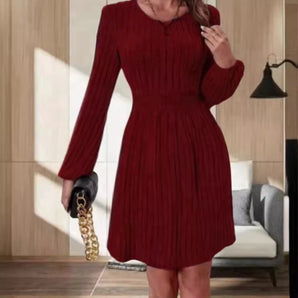 Burgundy A-Line Pleated Mini Dress – Elegant Fall Fashion