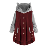A plus-size women's burgundy fleece hoodie in winter pullover style with long sleeves and a comfortable, relaxed fit, shown in size 5XL, featuring a hood and no visible buttons or zippers.