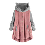 Burgundy fleece hoodie for plus size women in rose color, featuring long sleeves and a cozy winter design.