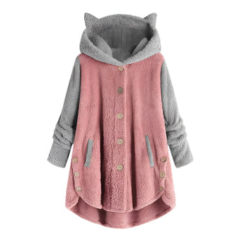 Burgundy fleece hoodie for plus size women in rose color, featuring long sleeves and a cozy winter design.