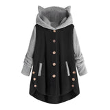Plus size women's winter pullover hoodie in black, featuring a cozy fleece material with long sleeves and a hooded neck design, available in 5XL size.